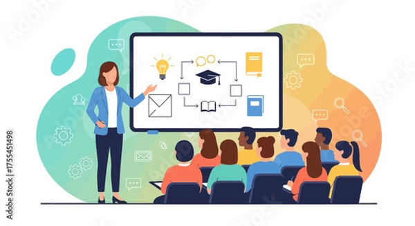 Obraz Professional Presenter Explaining Educational Concepts To Attentive Audience During Workshop