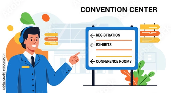Obraz Professional Venue Guide Showcasing Registration, Exhibits, and Conference Rooms Information