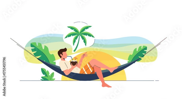 Obraz Relaxing Daydream Illustrating Leisure And Tranquility With A Tropical Beverage
