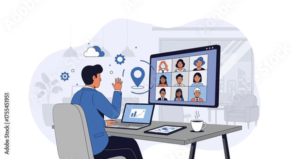 Obraz Remote Collaboration Visualization Depicting Modern Digital Communication And Team Connection