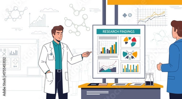 Obraz Scientist Presenting Research Data, Graphs, And Diagrams For Scientific Exploration And Analysis.