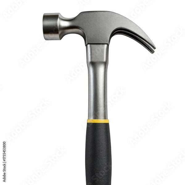 Obraz Close-up view of a durable metal claw hammer with yellow accent on handle isolated on transparent background
