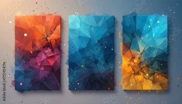 Fototapeta Modern Minimal Abstract Covers Set with Colorful Geometric Shapes and Creative Design"