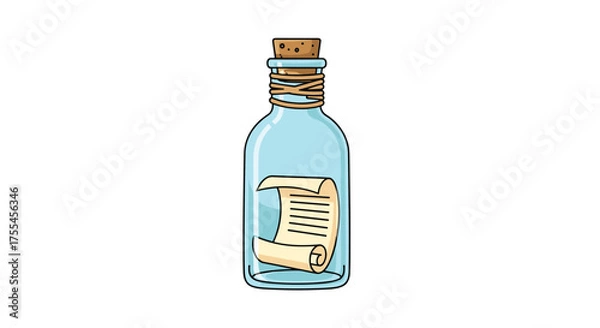 Obraz A light blue glass bottle with a cork stopper containing a rolled parchment scroll inside it.