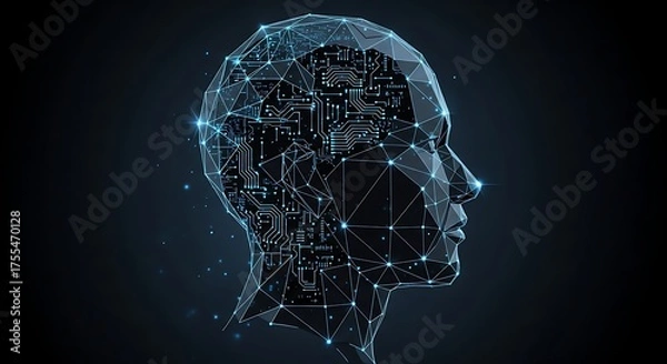 Fototapeta Abstract digital human head with circuit board inside network connections
