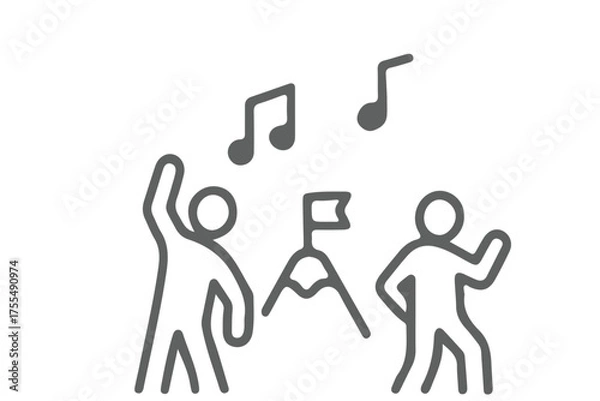 Fototapeta flat and linear set icons, group happy people icon, party friends, joy expression feeling, simple symbols on white and black background - editable stroke vector illustration