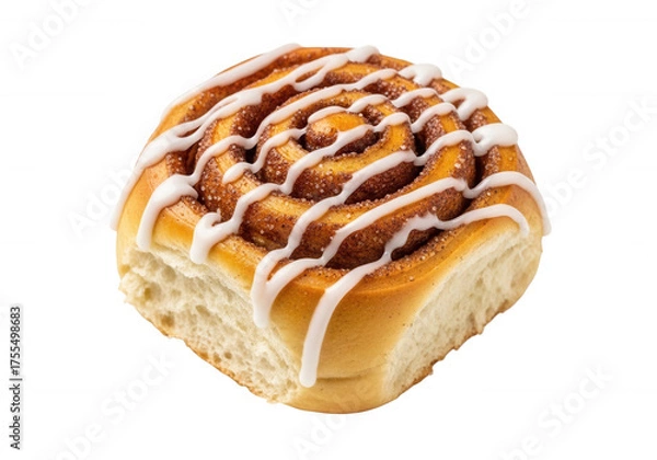 Obraz Swirled pastry with white icing drizzle cinnamon sugar isolated on a transparent background