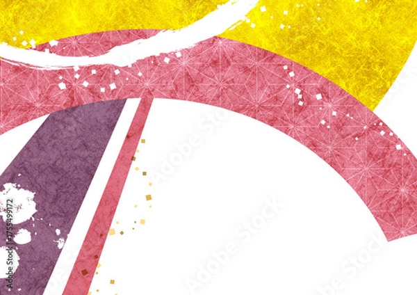 Obraz 春カラーの和紙と金箔の背景フレーム（お正月・ひな祭り・成人式などの飾り枠）