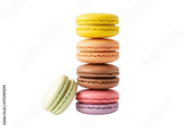 Obraz Colorful stacked french cookies macarons isolated on a transparent background