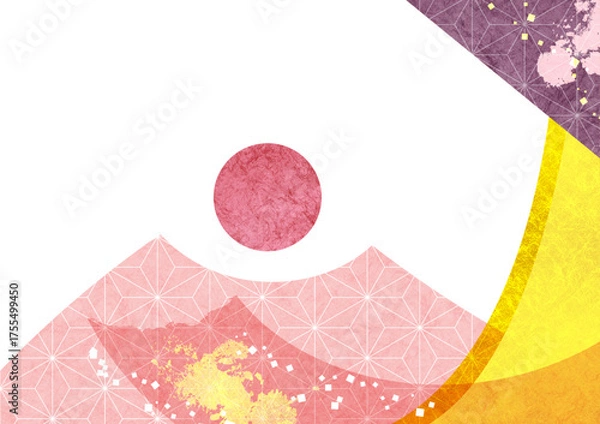 Obraz 春カラーの和紙と金箔の背景フレーム（お正月・ひな祭り・成人式などの飾り枠）