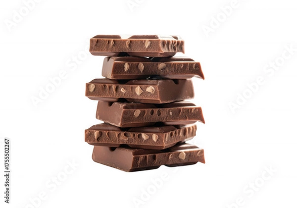 Obraz Stacked Almond Milk Chocolate Bars sweet confection isolated on a transparent background