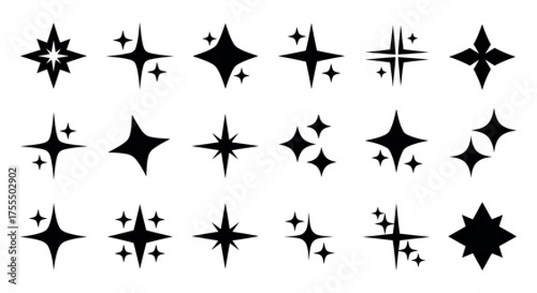 Fototapeta Vector art of collection of black sparkle icons