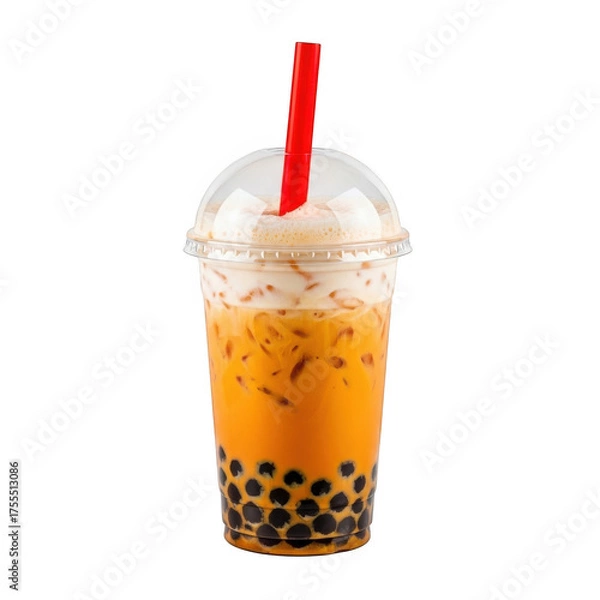 Fototapeta 3d bubble tea drink with red straw