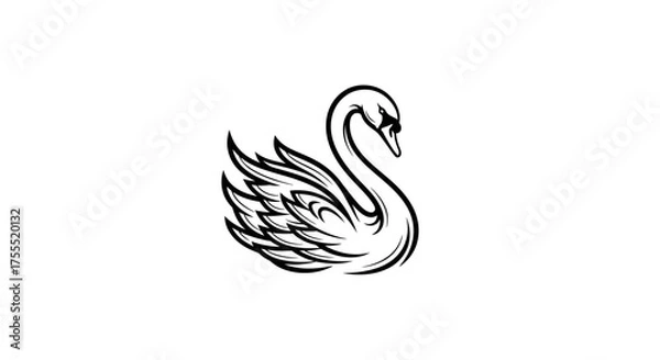 Obraz A stylized black and white illustration of a swan with detailed feathering and graceful neck curve