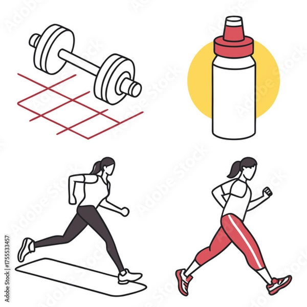 Obraz running man and woman Illustration of person meditating with leaves and calm background, vector wellness concept.