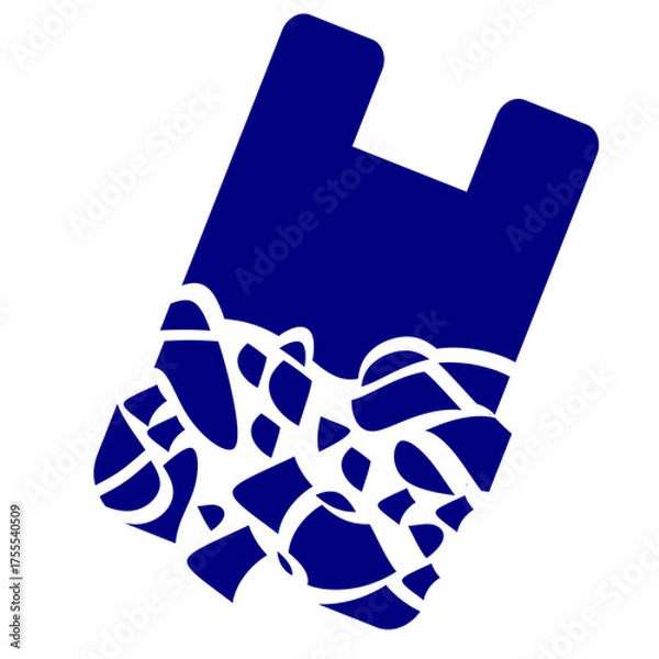 Obraz : Plastic bag debris microplastic. Sea and soil pollution vector clip art. Plastic debris explanation vector for education and campaign