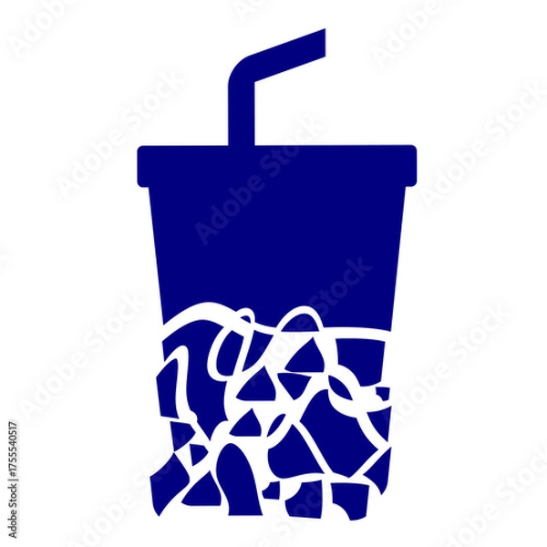 Obraz Plastic cup debris microplastic. Sea and soil pollution vector clip art. Plastic debris explanation vector for education and campaign