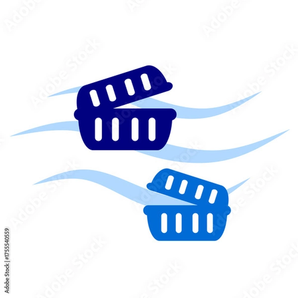 Obraz Sea debris. Plastic food container in blue wave microplastic. Sea pollution vector clip art. Plastic in ocean vector for education and campaign