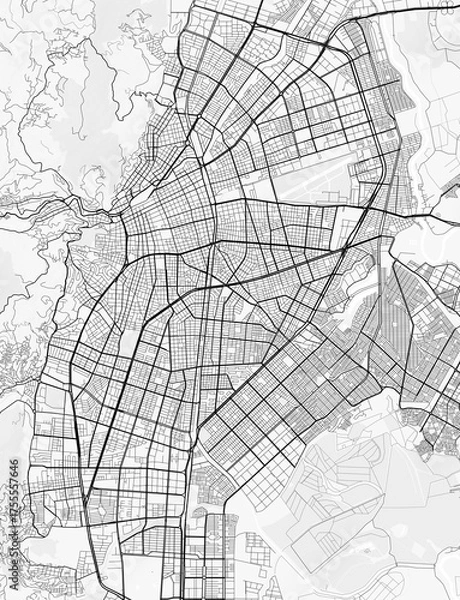 Fototapeta Cali City Map. Minimalist black and white line art poster for printing, wallpaper, wall art for home and office decor