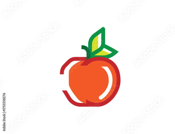 Fototapeta Modern Colorful Outline Apple Fruit Logo Icon with Leaf and Stem Vector