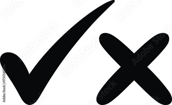 Fototapeta Black and White Graphic Depiction of a Check Mark and an X Symbol Representing Approval and Rejection Respectively