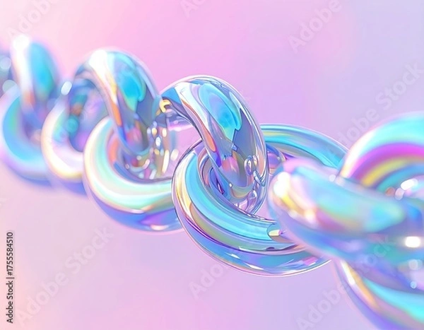 Fototapeta Iridescent linked chain on soft gradient background