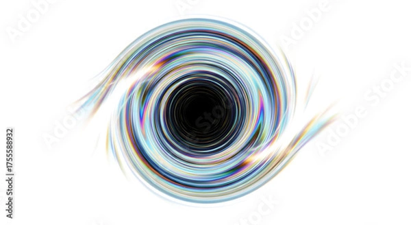 Fototapeta Abstract swirling vortex of light and energy with a black hole center isolated on transparent background