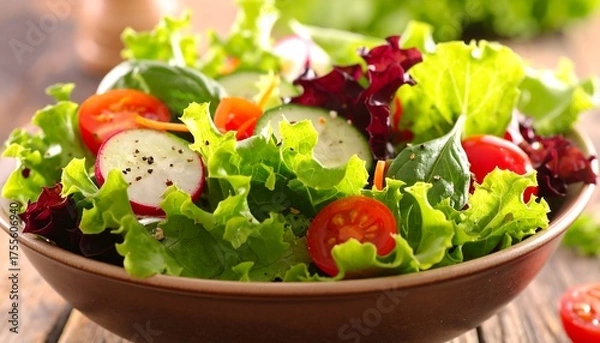 Fototapeta A healthy and vibrant salad of fresh ingredients, presented in a bowl