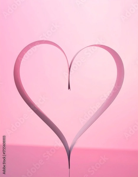 Fototapeta A heart shape crafted from a single strip of paper against a pink backdrop