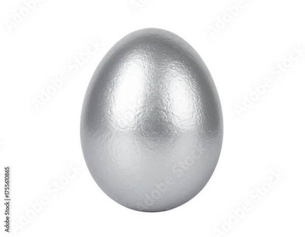 Fototapeta A single, smooth, bright silver egg isolated on a clean white surface.