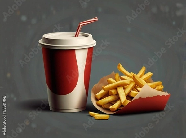 Fototapeta Classic fast food combo meal with soda and french fries
