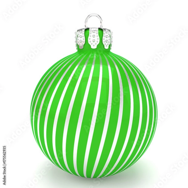 Fototapeta 3d render of green christmas bauble with pattern over white background - merry christmas concept