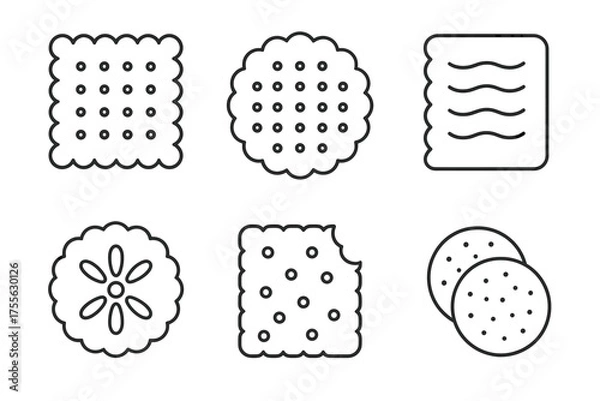 Fototapeta Set of six outline cookie and cracker designs in various shapes