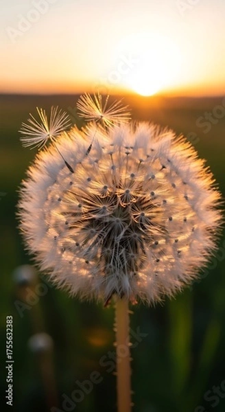 Fototapeta Dandelion Seed Head at Sunset - A Symbol of Hope and New Beginnings.