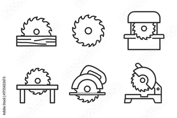 Fototapeta Set of linear icons of various circular saws for woodworking
