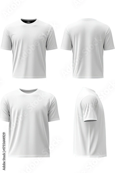 Obraz White tee shirt, shown 4 angles, front, back, side views