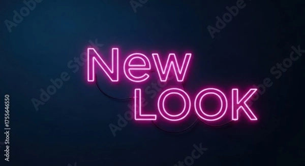Fototapeta Pink neon 'New Look' text glowing against a dark teal, blurred background