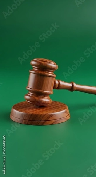Obraz Wooden Gavel on Green Background - Symbol of Justice and Law.