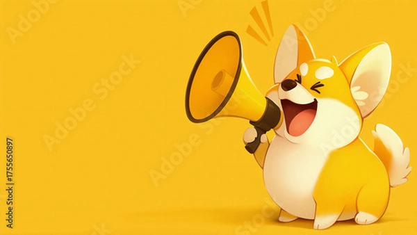 Fototapeta Girl speaking through a megaphone, Copy Space