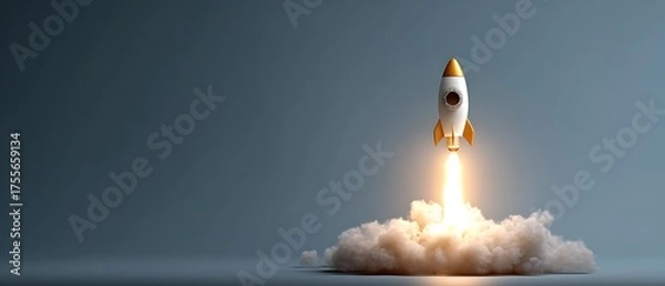 Obraz Startup concept rocket blasting from bright lightbulb  
