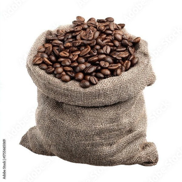 Fototapeta Coffee beans in a burlap sack