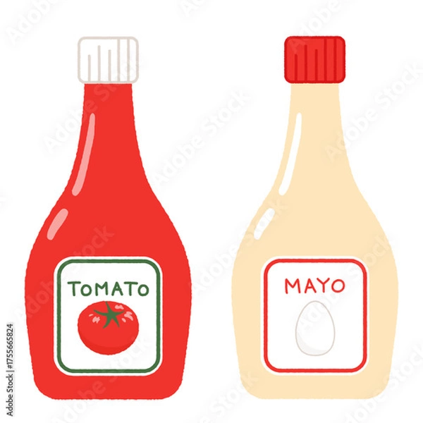 Fototapeta トマトケチャップとマヨネーズのベクターイラスト。調味料。