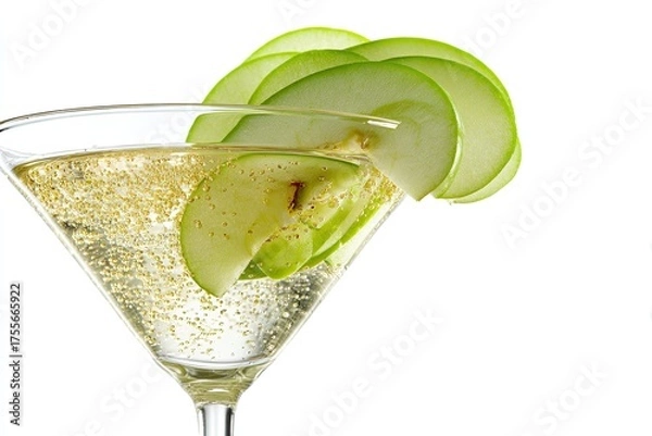 Fototapeta Sparkling apple cocktail in martini glass