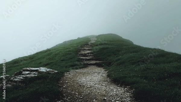 Fototapeta Misty mountain path ascends