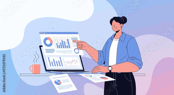 Obraz Woman Analyzing Financial Data On Laptop For Business Growth Strategy