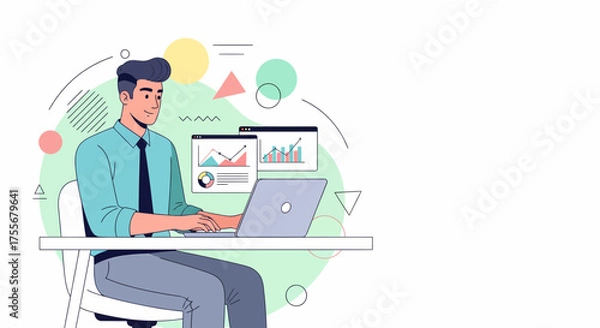 Fototapeta Young Professional Analyzing Financial Data At Modern Desk With Laptop