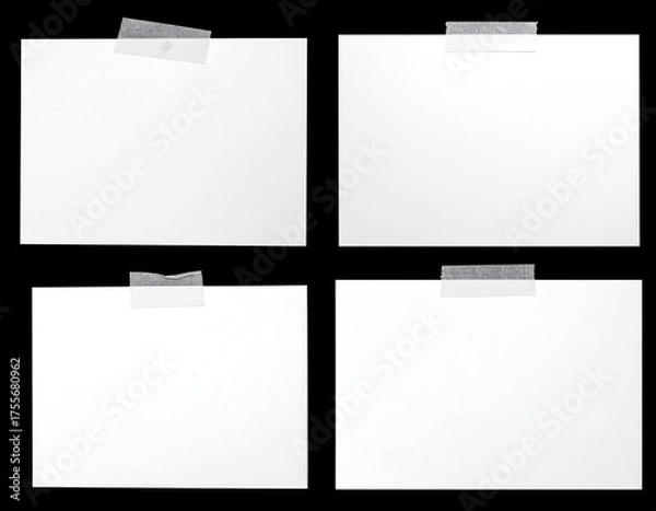 Obraz Four blank notes taped onto a dark background