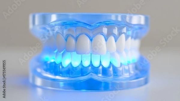 Fototapeta A state-of-the-art dental clinic showcases advanced diagnosis technology. Illuminated models of teeth emphasize the focus on oral health and patient care in a bright, clean setting
