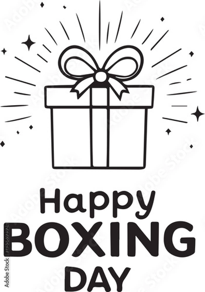 Fototapeta Happy Boxing Day vector illustration with gift box, ribbon, sparkles, and festive holiday design