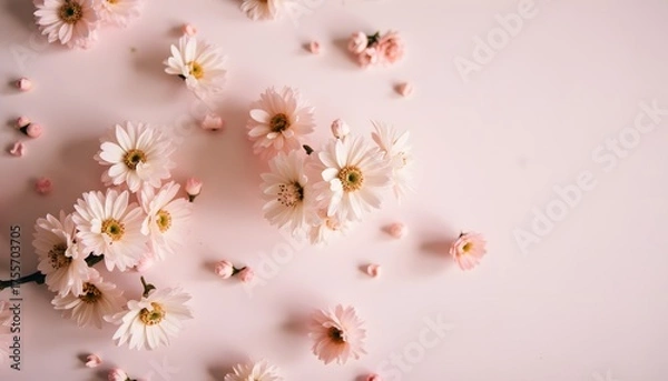 Fototapeta Delicate Pink Flowers Arrangement on Soft Background for Spring or Floral Themes
